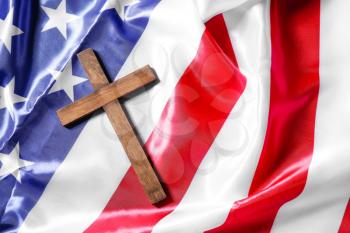 Christian cross on USA flag�