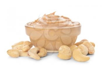 Bowl of cashew butter on white background�
