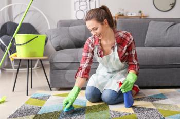 Young housewife cleaning her flat�