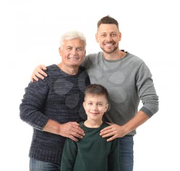 Man with his father and son on white background�