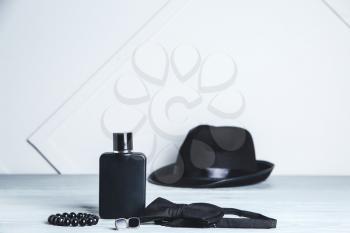 Set of male accessories on table�