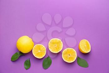 Ripe lemons on color background�