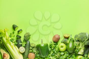 Healthy products on color background�