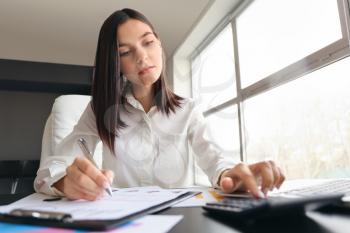 Young female accountant working in office�