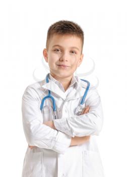 Cute little doctor on white background�