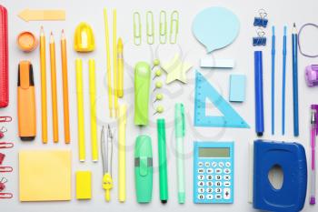 Set of school supplies on white background�