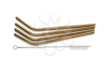Cocktail straws with cleaning brush on white background�