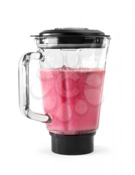 Blender with healthy smoothie on white background�