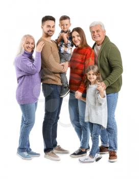 Portrait of big family on white background�