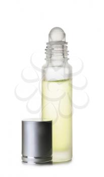 Bottle of roll-on perfume on white background�