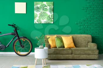 Stylish interior of modern room with bicycle�
