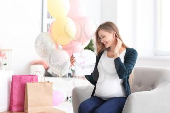 Beautiful pregnant woman at baby shower party�
