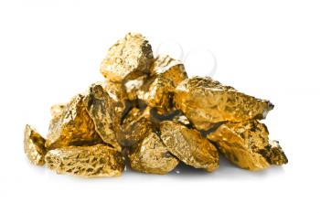 Gold nuggets on white background�
