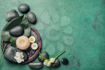 Beautiful spa composition on color background�