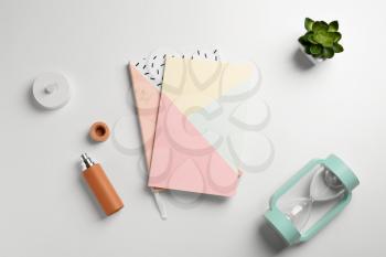 Composition with notebooks on white background�