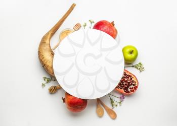 Composition for Rosh Hashanah (Jewish New Year) on white background�