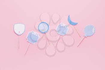 Stylish cupcake toppers on color background�