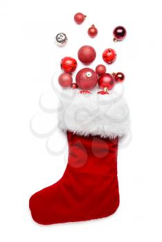 Christmas sock with decor on white background�