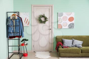 Interior of modern hallway decorated for Christmas�