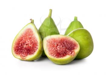 Fresh green figs on white background�