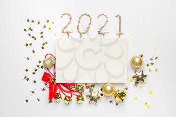 Beautiful New Year composition with blank card on white background�