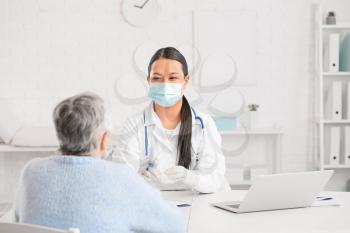 Senior woman visiting doctor in clinic�