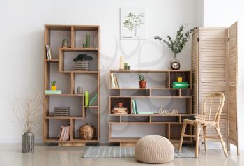 Interior of modern room with shelf units�