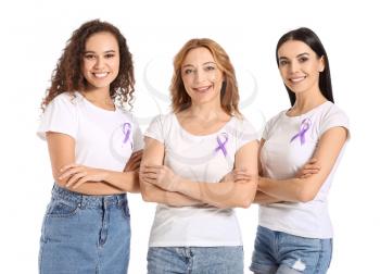 Women with ribbons on white background. Cancer awareness concept�