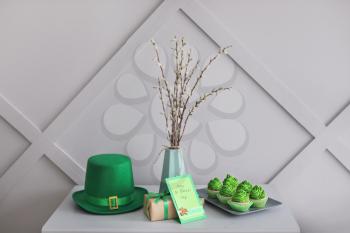 Beautiful composition for St. Patrick's Day celebration on table�
