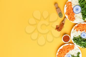 Flags of India made of food on color background�