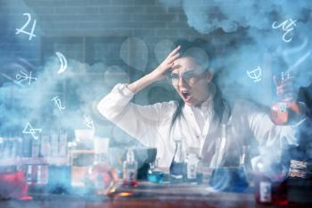 Crazy alchemist working in laboratory�