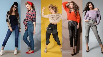 Set of photos with fashionable young women�