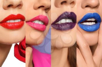 Beautiful young women with bright lipsticks, closeup�