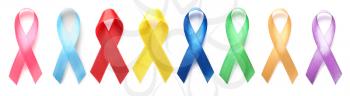 Different awareness ribbons on white background�