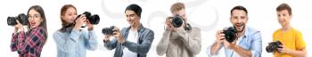 Different photographers on white background�