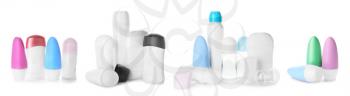 Many different deodorants on white background�