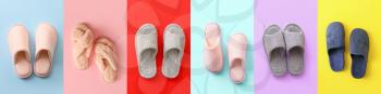 Soft slippers on color background�