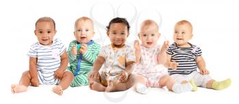 Cute little babies on white background�