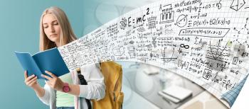 Young woman studying exact mathematical sciences in university. Concept of online education�