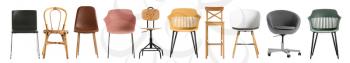 Set of different trendy chairs on white background�