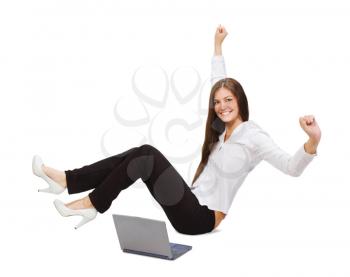 Royalty Free Photo of a Happy Girl With a Laptop