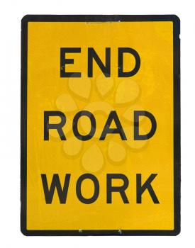 old end roadwork traffic sign isolated on white background 