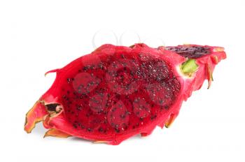 Slice of fresh and raw dragon fruit isolated on white 