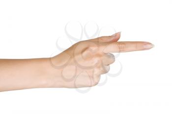 Woman hand. Gesture direction on the right