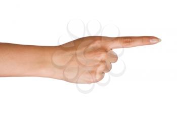 woman hand. Gesture direction on the right 