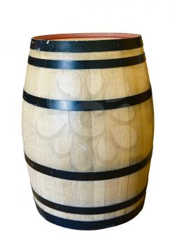 Wooden oak wine barrel isolated on white background