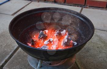 Red hot burning charcoal preparing for grilling 