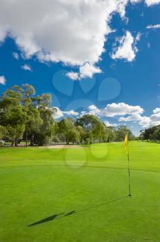 Landscape of a beautiful green golf course with sky