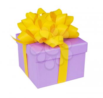 single present box with yellow ribbon isolated on white