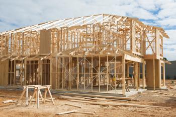 New residential construction home framing.Construction site